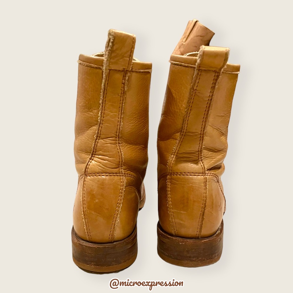 $399 Frye Veronica Combat Tan Brown Leather Lace Up Moto Comfy Everyday Boot - Picture 8 of 13